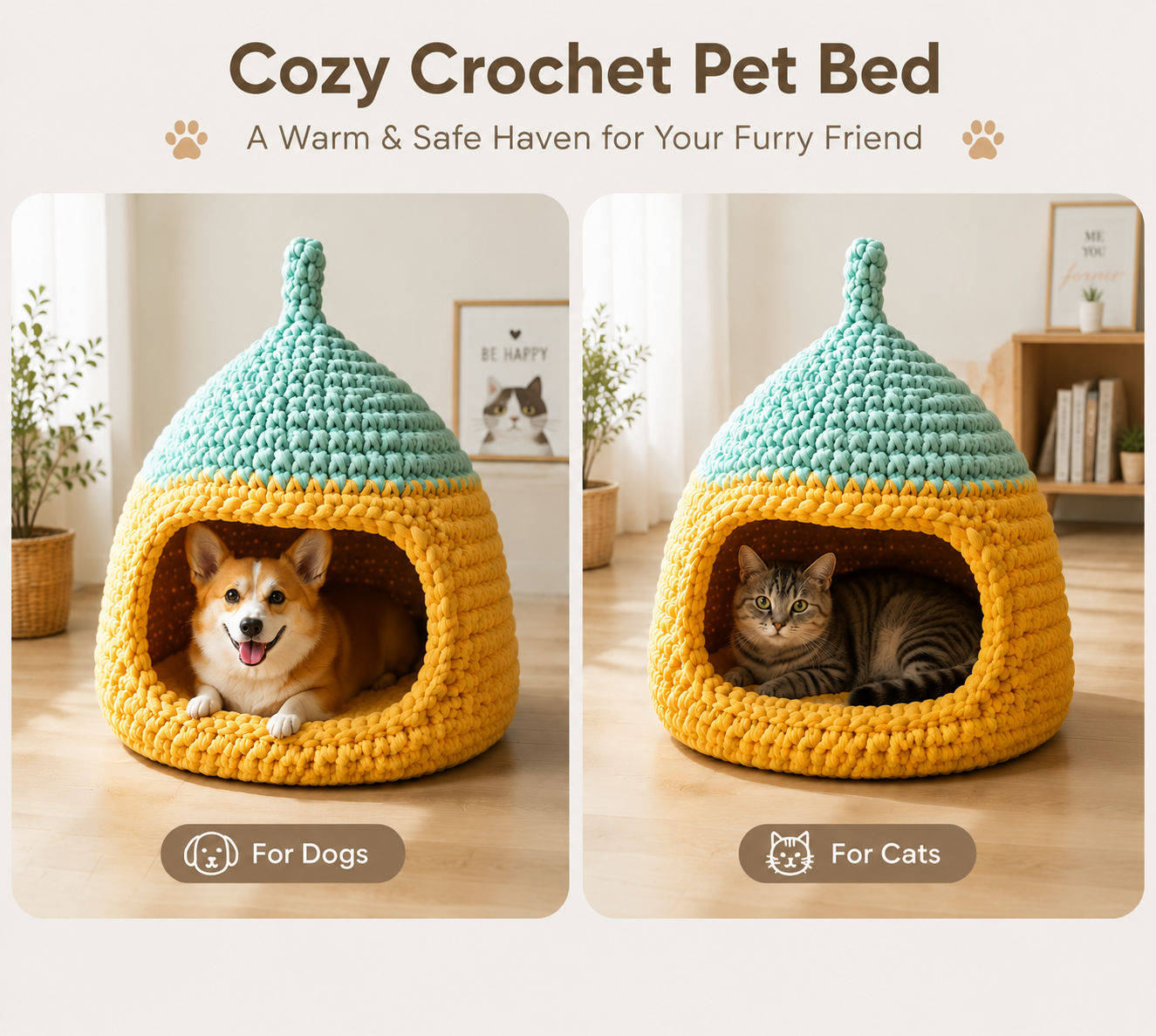Crochet Pet Bed Pattern PDF | DIY Cat & Dog House Crochet Pattern (Instant Download)