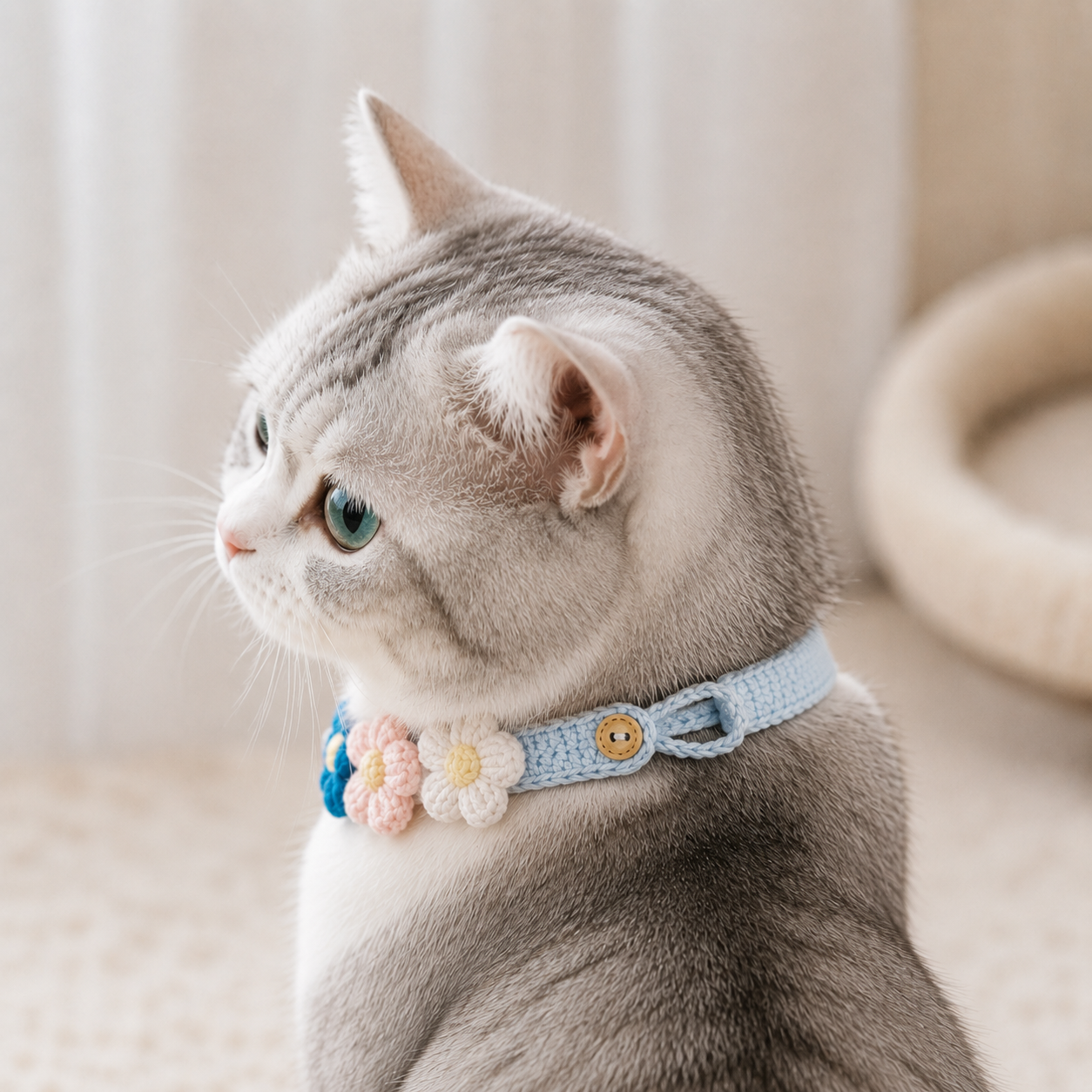 Crochet Cat Collar – Handmade Cute Flower Pet Collar for Cats - Image 3