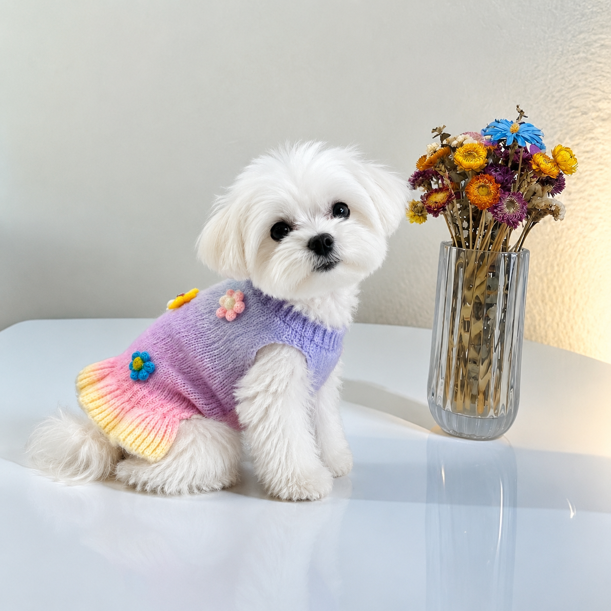 Crochet Pet Sweater – Handmade Cute Floral Dog Outfit