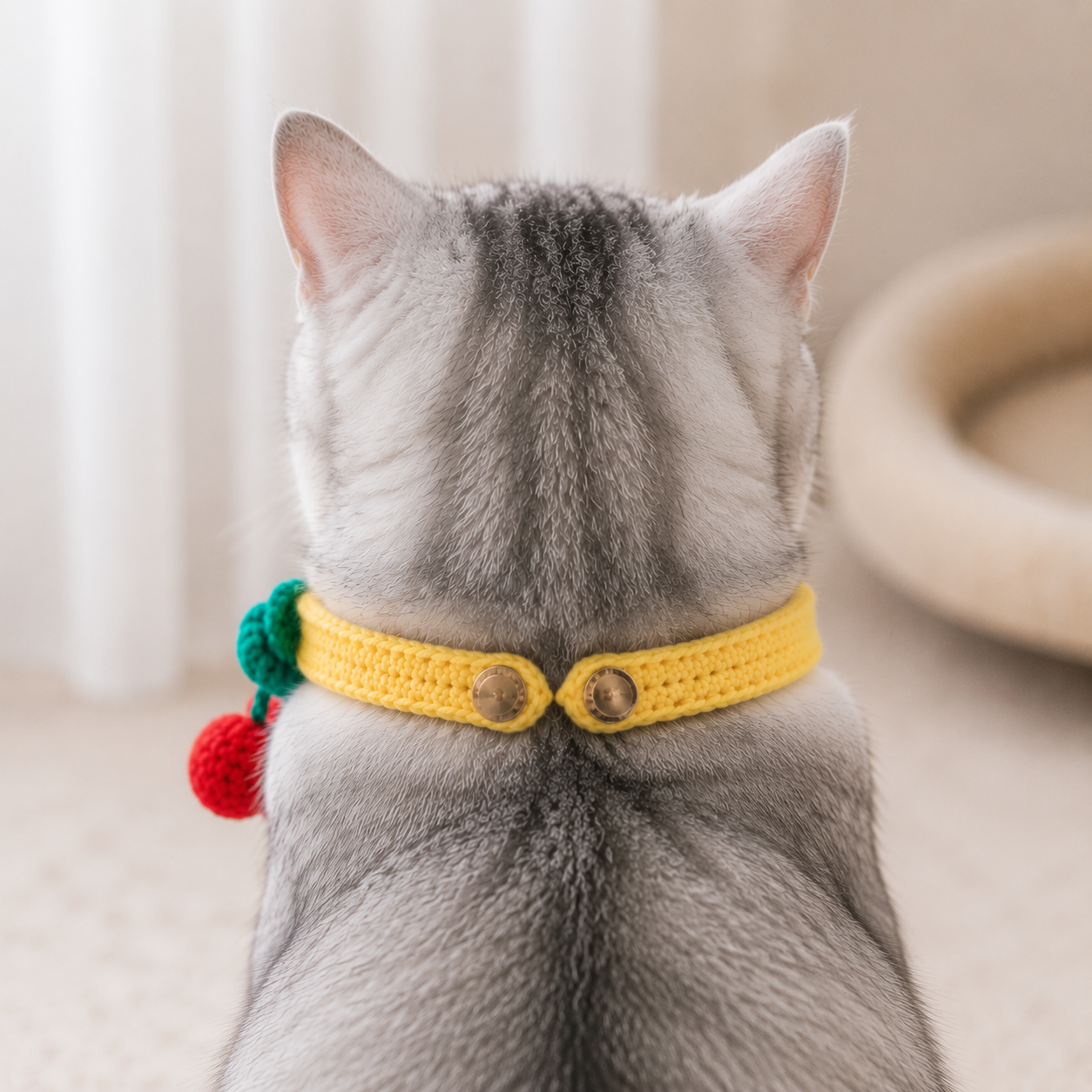 Crochet Cat Collar – Handmade Cute Cherry Design Pet Collar - Image 3
