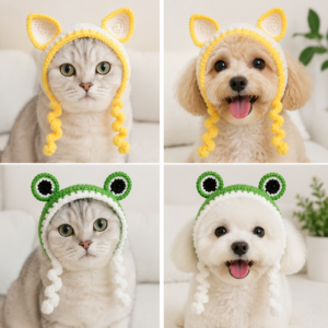 Crochet Pet Hat Pattern – Cute Cat & Dog Beanie PDF Tutorial (Digital Download)