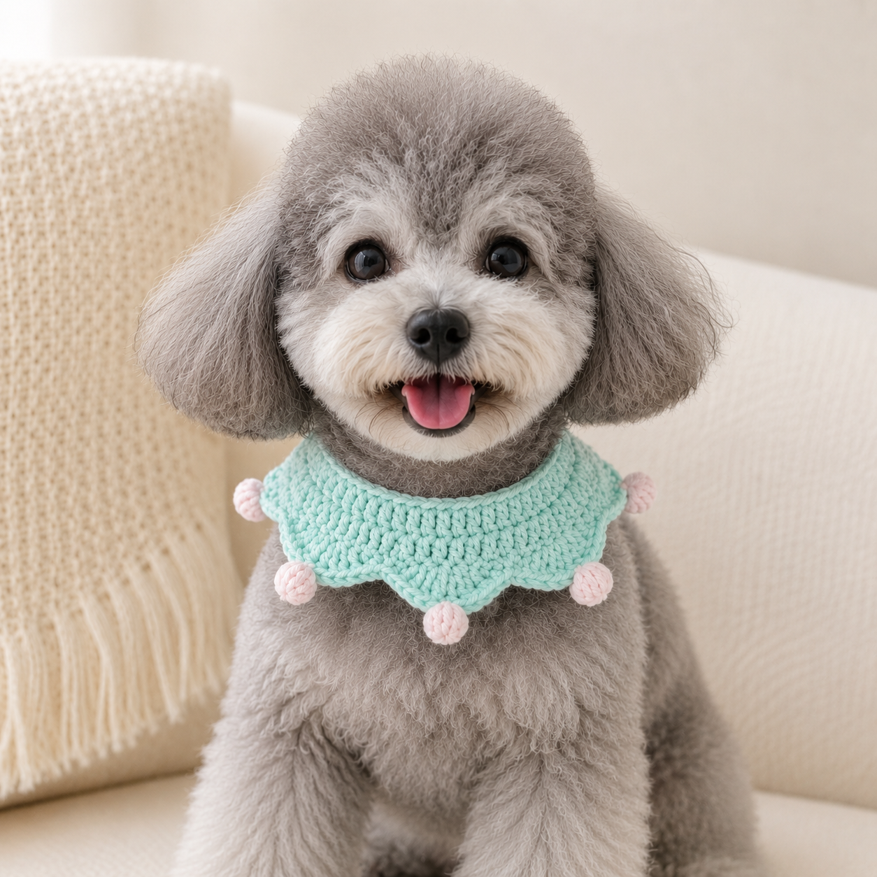 Dog Wearing Handmade Star Crochet Collar Pattern