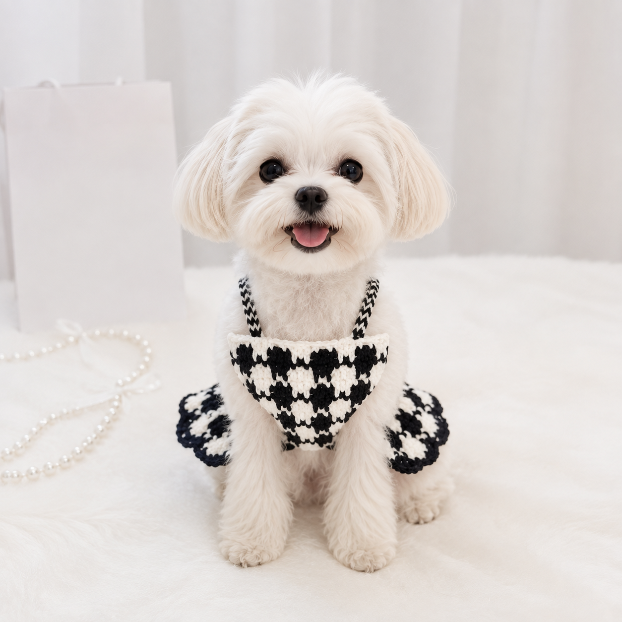 Houndstooth Crochet Dog Dress Pattern black and white pet dress PDF digital download