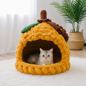 Crochet Cat Bed Pattern cozy pumpkin pet bed PDF digital download