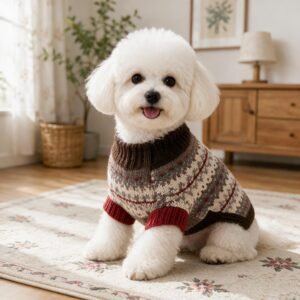 Dog Sweater Knitting Pattern with Fair Isle colorwork and ribbed neck