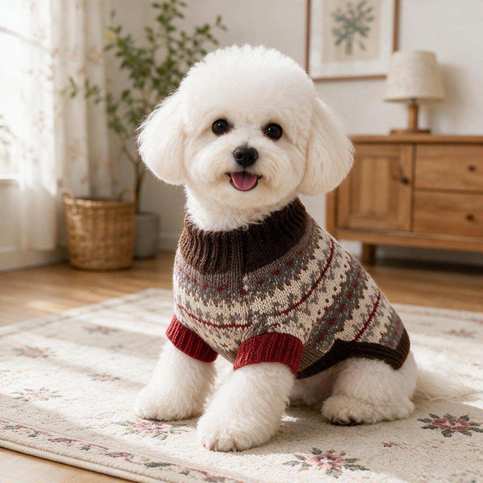 Dog Sweater Knitting Pattern with Fair Isle colorwork and ribbed neck